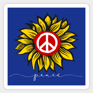 Peace for Ukraine!  with Ukraine's National Sunflower and Peace Symbol on a Dark Background Magnet